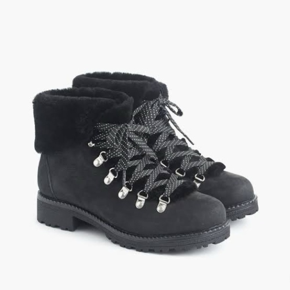 Women’s J.Crew Winter Boots Nordic Boot Tie Front Faux Fur Size 9